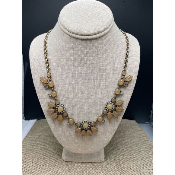 Vintage J. Crew Glass & Rhinestones Brass Tone Flower Statement 22" Necklace Yel - Picture 7 of 7